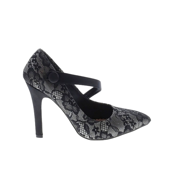 Shoe Dazzle Shoes - Madison by Shoe Dazzle Devany Grey Black Lace Heels, 7